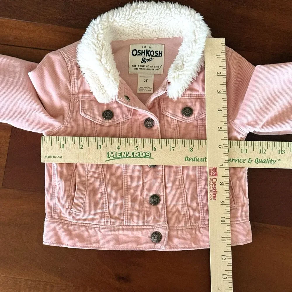 OshKosh Bgosh Toddler Girls 2T Pink Corduroy Jacket with Sherpa Collar